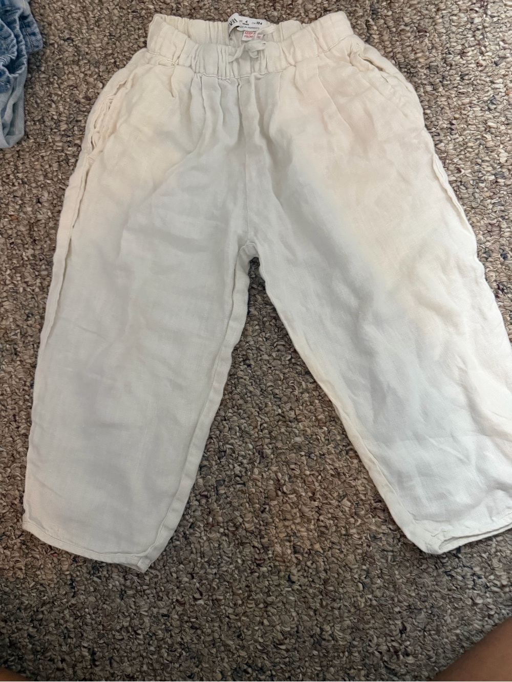 Zara Cream Elastic Waist Linen-Blend Kids Pants